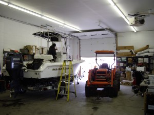 Work station with boat and tractor